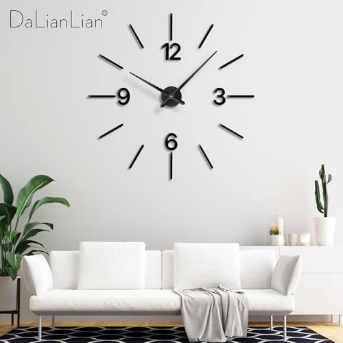DIY Wall Clock, 3D Mirror Effect, Adjustable up to 65 in, Black - color: Black