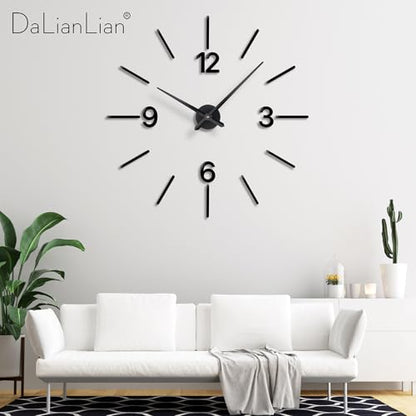 DIY Wall Clock, 3D Mirror Effect, Adjustable up to 65 in, Black - color: Black