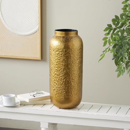 Deco 79 Metal Decorative Vase Textured Hammered Centerpiece Vase, Flower Vase for Home Decoration 9" x 9" x 19", Gold - size: 9" x 9" x 19"