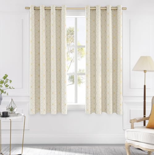 Beauoop Beige Gold 100% Blackout Curtains for Bedroom 50x63 2 Panels - color: Beige/Gold, size: 50"W x 63"L (Pack of 2)