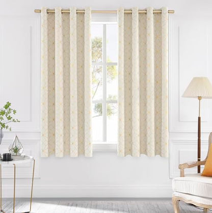 Beauoop Beige Gold 100% Blackout Curtains for Bedroom 50x63 2 Panels - color: Beige/Gold, size: 50"W x 63"L (Pack of 2)
