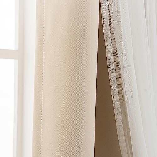 INLINAS Blackout Curtains with Sheer Overlay, Beige, 52x84 Inches - color: Beige, size: 52"W x 84"L (Pack of 2)