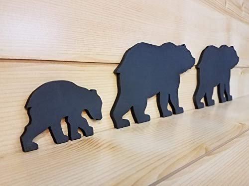 Wooden Black Bear Family Set of 3 | Papa, Mama & Baby Cub | Rustic Cabin Wall Décor | Woodland Lodge Bear Silhouette Set