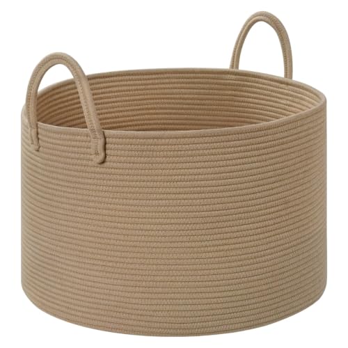 67L Large Woven Blanket Basket, Cotton Rope Baby Laundry Hamper with Handles, Kids Toy Basket for Classroom & Nursery, Soft Round Stuffed Animal Storage, Dog Toy Bin - 20"x13", Brown - color: Brown - W, size: Wide (20"D×13"H)