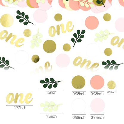 300PC Pink and Sage Green 1st Birthday Confetti First Birthday Decorations for Girl Dots Table Scatter for Baby Girl One Year Old Party Decor Supplies - style: Pink One Confetti