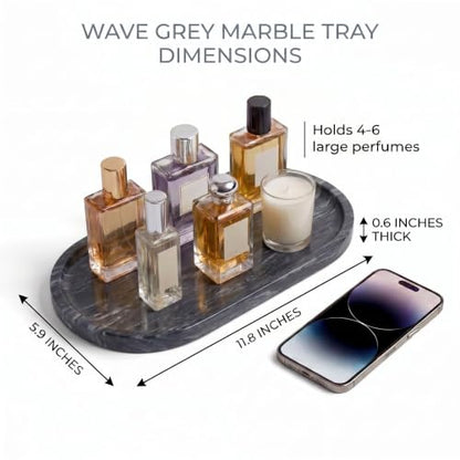 YKAJO Wave Grey Oval Marble Tray, 11.8x5.9 Vanity Perfume Organizer Dish - color: Wave Grey, size: 11.8" x 5.9" x 0.6"