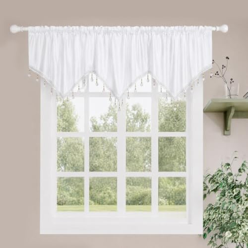 Molaxhome Swag Curtain Scalloped Curtain Valance Drape Sheer Lace Panel 1pc - color: Cloth White