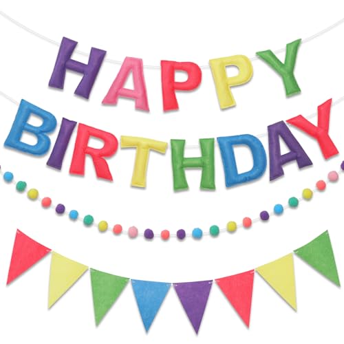 Pre-Strung Felt Happy Birthday Banner Pastel Garland Set - color: Macaron