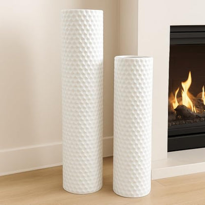 Leewadee Set of 2 Large Floor Vases Metal for Pampas Grass - color: White
