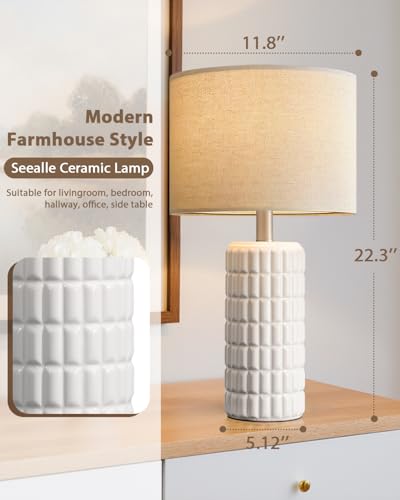 Seealle 23" Single Modern Ceramic Table Lamp, Nightstand Lamp, White - color: White