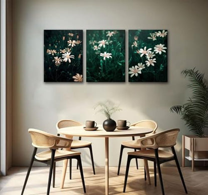 CHTEXA Dark Green Daisy Canvas Wall Art, 3 Piece Gallery Wrapped Set, 12x16 - color: Three-petaled white flowers-6, size: 12x16 inch