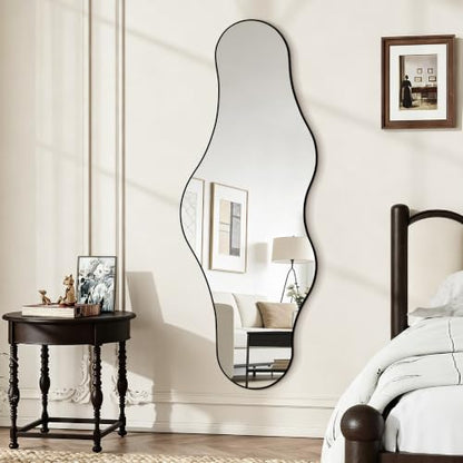 65.7"x24" Irregular Full Length Mirror, Abstract Wall Mirror - color: Black Odd Shape