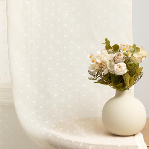 Polka Dots Cream Sheer Curtains 63 Inch Length for Bedroom Boho Pattern - color: Cream, size: 52"W x 63"L (Pack of 2)