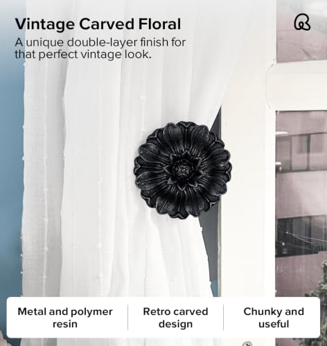 Remunkia Curtain Holdbacks, Gold Curtain Holdbacks Vintage, Curtain Tiebacks Wall Mounted, Classic and Useful Curtain Hooks for Wall, Window Treatment Holdbacks (2, Daisy, Black) - color: Daisy, Black