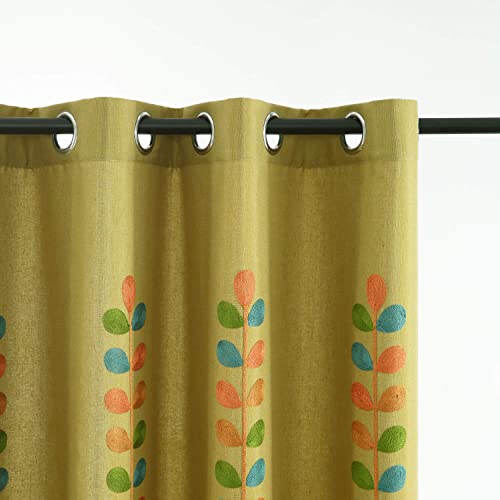 VOGOL Leaf Embroidered Faux Linen Curtains, 52 x 63, Grommet Top, 2 Panels - color: C2, size: 52"W x 63"L (Pack of 2)