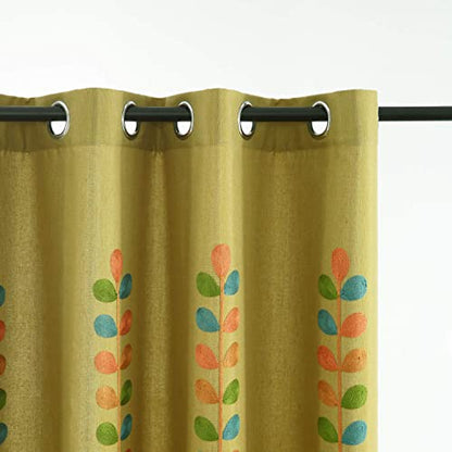 VOGOL Leaf Embroidered Faux Linen Curtains, 52 x 63, Grommet Top, 2 Panels - color: C2, size: 52"W x 63"L (Pack of 2)