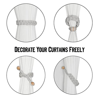 BEL AVENIR Curtain Tiebacks Magnetic 4 Pack Woven Drapery Holdback - color: Silver New- 4pack