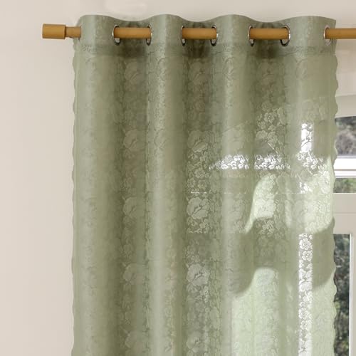 Boho Lace Sheer Curtains, 52x96 Sage Green, Grommet 2 Panels - color: Green, size: 52"W x 96"L (Pack of 2)
