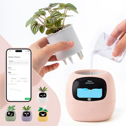 PLANTSIO Smart Plant Pot with Screen, 80ml Self-Watering Planter Pink - color: Pink