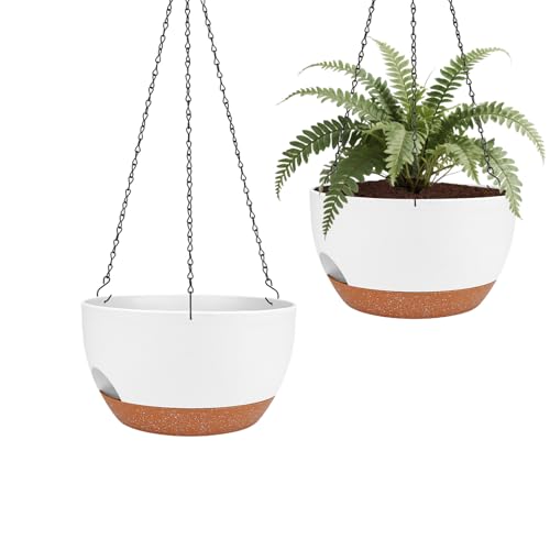 2 Pack 10 Inch Self Watering Hanging Planter for Indoor Outdoor Plants - color: White, size: 10 inch