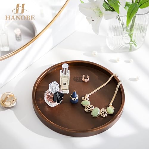 Hanobe Decorative Tray for Coffee Table Faux Leather Round Serving Plate
