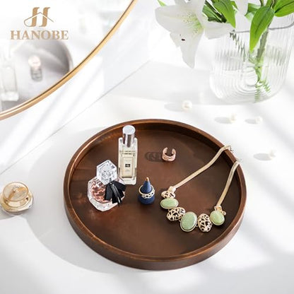 Hanobe Decorative Tray for Coffee Table Faux Leather Round Serving Plate