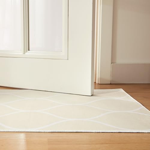 Amazon Basics Thin Indoor Area Rug, Geometric Printed Washable Home Decor Carpet for Living Room Bedroom, 2' W × 3' L, Beige Geometric - color: Beige Geometric, size: 2' x 3' (Rectangular)