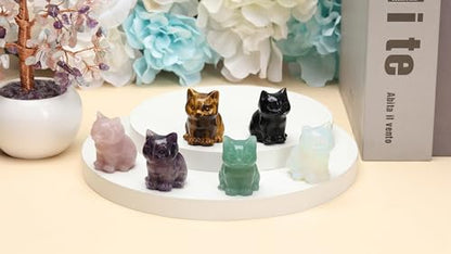 Jovivi Green Aventurine Cat Crystal Figurines Home Decor - color: Green Aventurine