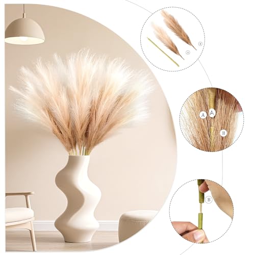 Faux Pampas Grass, 8 Pcs 35.4" Tall Pampas Grass Vase Filler, Beige Mixed - color: Beige, size: 35.4inch-8Pcs