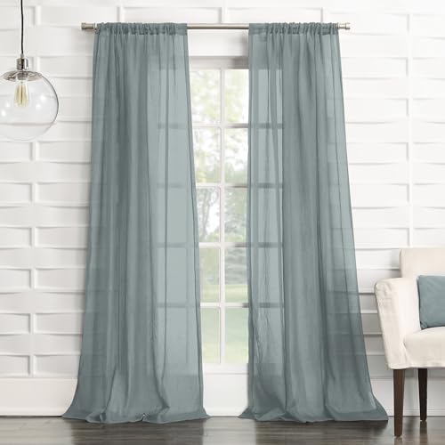 No. 918 Tayla Crushed Texture Semi-Sheer Rod Pocket Curtain Panel, 50" x 84", Harbor Blue - color: Harbor Blue, size: 50"W x 84"L (Pack of 1)