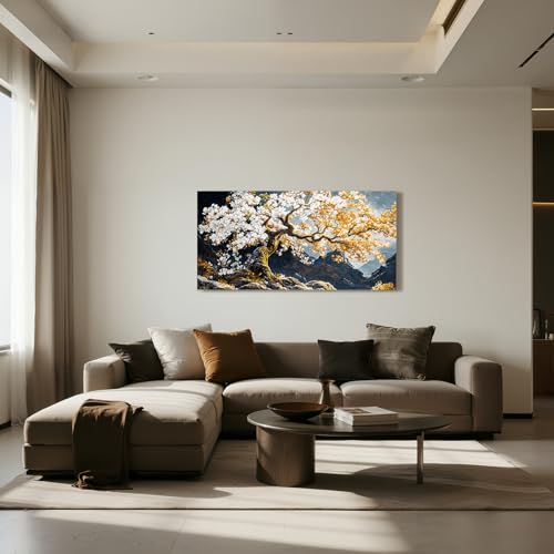 imjiayu Tree Wall Art, Zen Canvas Print, Gold Blossom Mountain Artwork - color: Ancient Tree, size: 40"L x 20"W