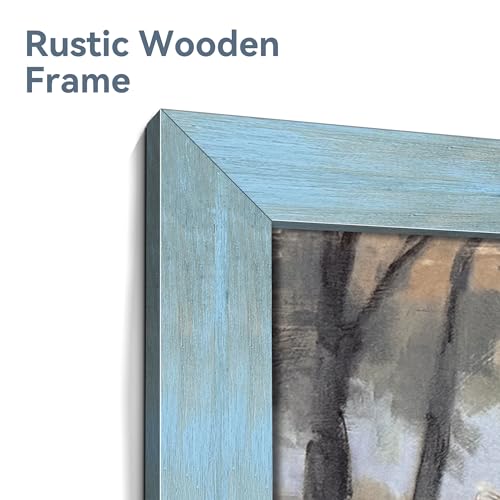 summer melody Rustic Lake Landscpe Wooden Framed Wall Art 24x16 Inch - color: Blue, size: 24"L x 16"W