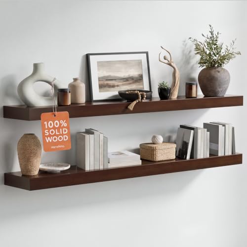 Homeforia 42 Inch Floating Shelves, High-End Solid Pine Wood, Set of 2 - color: American Walnut - Satin Dark Tone, size: 42 inch