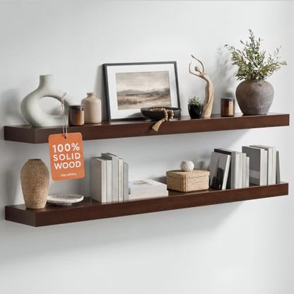 Homeforia 42 Inch Floating Shelves, High-End Solid Pine Wood, Set of 2 - color: American Walnut - Satin Dark Tone, size: 42 inch