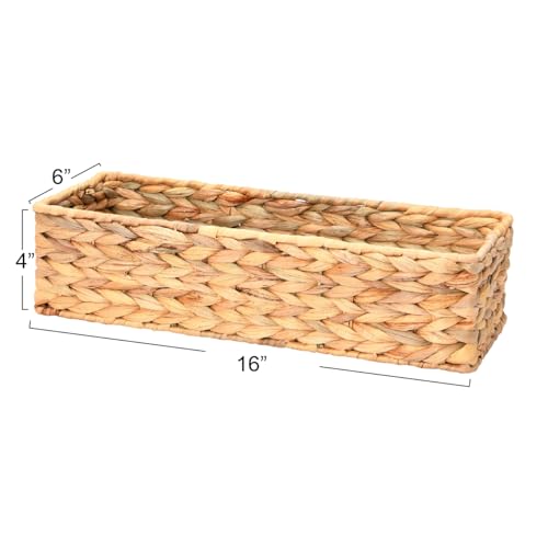 Household Essentials Water Hyacinth Rectangular Storage Basket with Handwoven Fibers and Iron Frame, Natural Finish - color: Natural