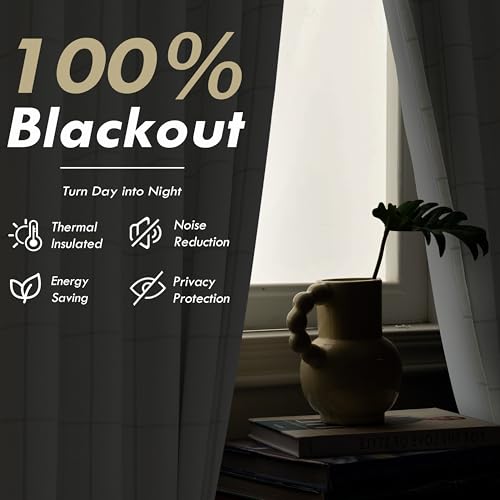 DriftAway 100% Blackout Plaid Linen Curtains 102 Inches Long 2 Panels Taupe - color: Taupe, size: 52"W x 102"L (Pack of 2)