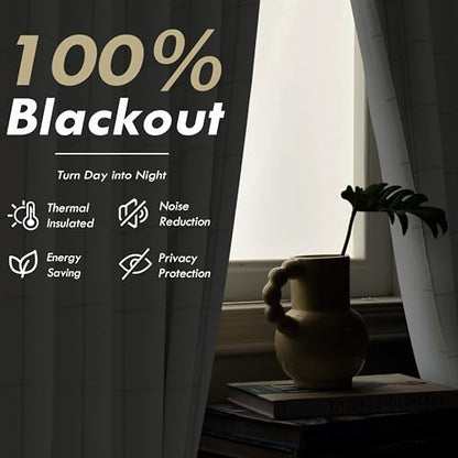 DriftAway 100% Blackout Plaid Linen Curtains 102 Inches Long 2 Panels Taupe - color: Taupe, size: 52"W x 102"L (Pack of 2)