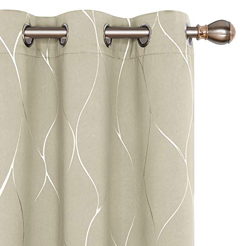 Deconovo Curtains for Living Room, Pattern Blackout Curtains 54 Inches Long - color: Silver Line-light Beige, size: 42"W x 54"L (Pack of 2)