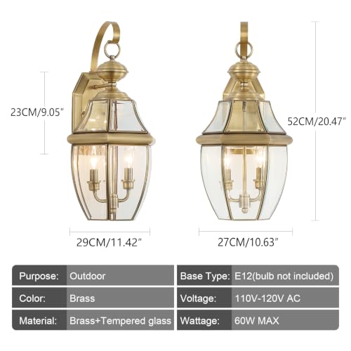 Solid Brass Outdoor Wall Light Fixtures, 20.5" - color: Antique Brass - 1 Pack, size: 20.5 inch
