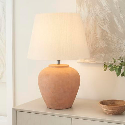 Nourison Home 20" Rustic Terracotta Ceramic Table Lamp with Fabric Shade, Bedside Nightstand Lamp for Bedroom, Living Room, Entryway - color: Terracotta