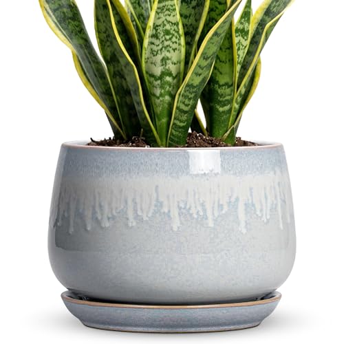 9 Inch Ceramic Pots for Plants, Indoor Plant Pots, Grey-White - size: 9 Inch, style: Grey-white
