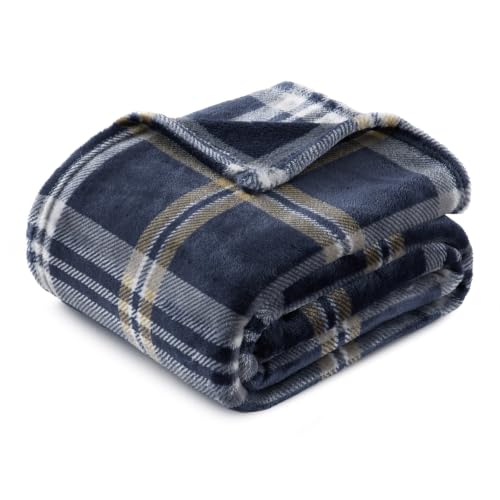 BEDELITE Tartan Plaid Fleece Twin Blanket for Couch, Navy, 60"x80" - color: Navy Tartan, size: Twin(60"x80")