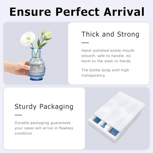 SUPMIND Blue Glass Bud Vases Set of 6, Small Flower Vases for Centerpieces - color: Blue
