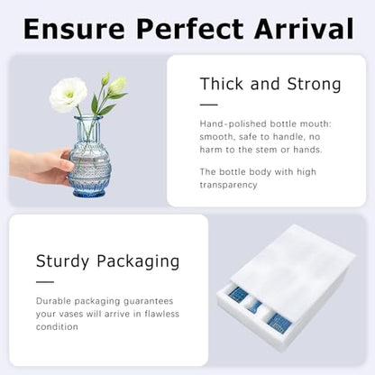 SUPMIND Blue Glass Bud Vases Set of 6, Small Flower Vases for Centerpieces - color: Blue