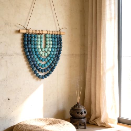 Boho Wooden Bead Garland Wall Hanging Tapestry Macrame Wood Beaded Wall Art