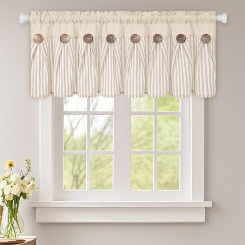 ASPMIZ Farmhouse Valances for Windows, Beige+Khaki, 52x18 Inches, 1 Panel - color: Khaki&khaki, size: 52"W x 18"L (Pack of 1)