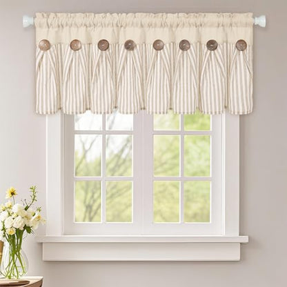 ASPMIZ Farmhouse Valances for Windows, Beige+Khaki, 52x18 Inches, 1 Panel - color: Khaki&khaki, size: 52"W x 18"L (Pack of 1)