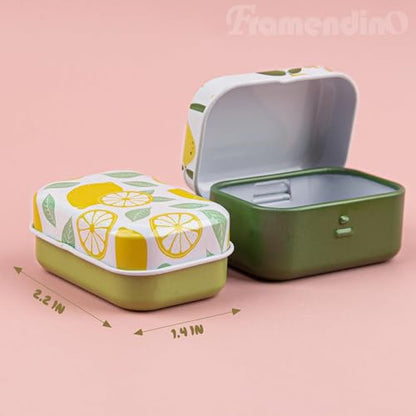 Framendino, 5 Pack Mini Tin Trinkets Box with Lid Lemon Hinge Tin Box Containers Jewelry Storage Organizer (Random Color) - color: Lemon
