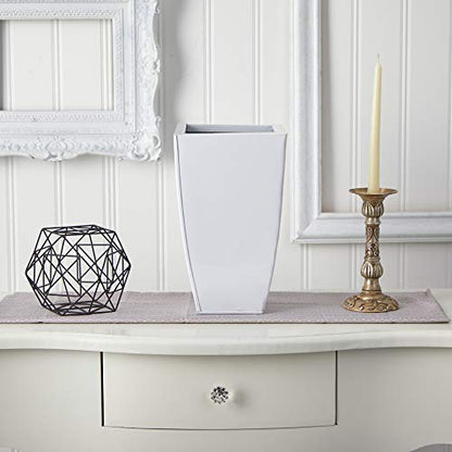 Nearly Natural 13in. Tapered Square Metal Planter (Pack of 2) - color: White, size: 13"H x 7.5"W x 7.5"D (Pack of 2)