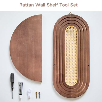 Floating Rattan Shelves for Wall Set of 2, Mid Century Modern Wall Plant Holder, Boho Wall Decor for Home, Bedroom, Living Room, House, Apartment